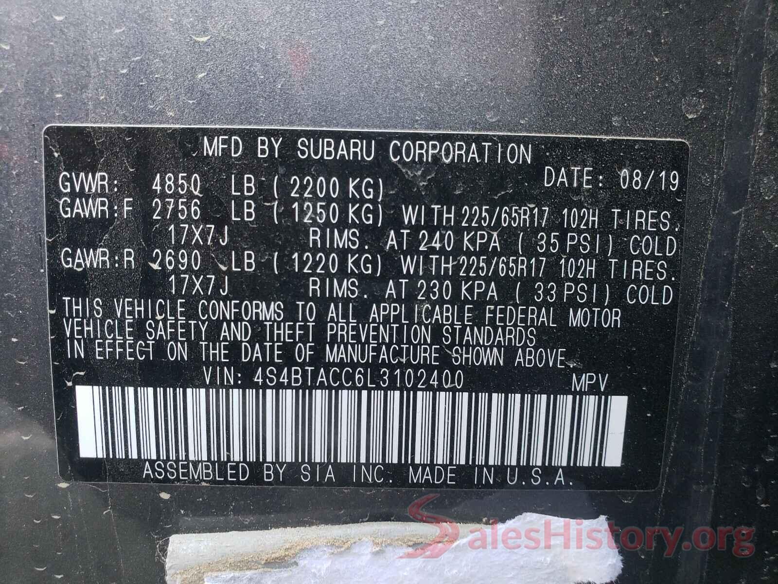 4S4BTACC6L3102400 2020 SUBARU OUTBACK