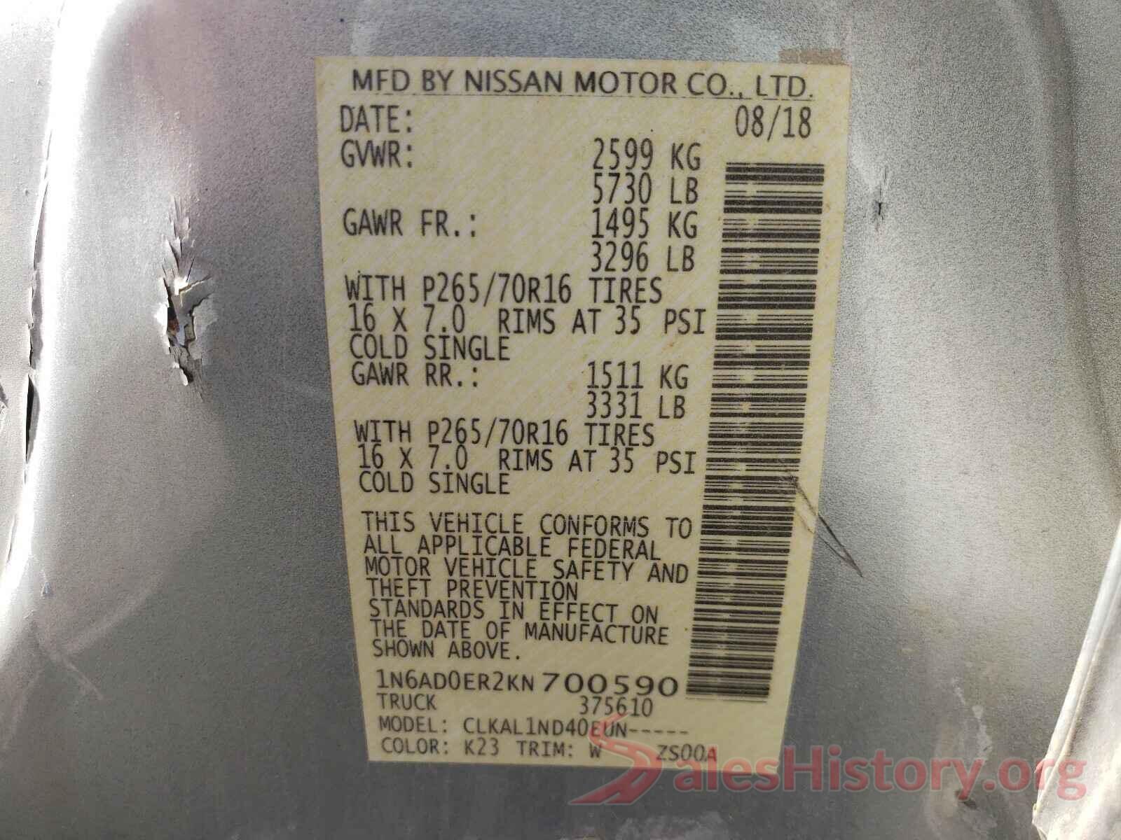 1N6AD0ER2KN700590 2019 NISSAN FRONTIER