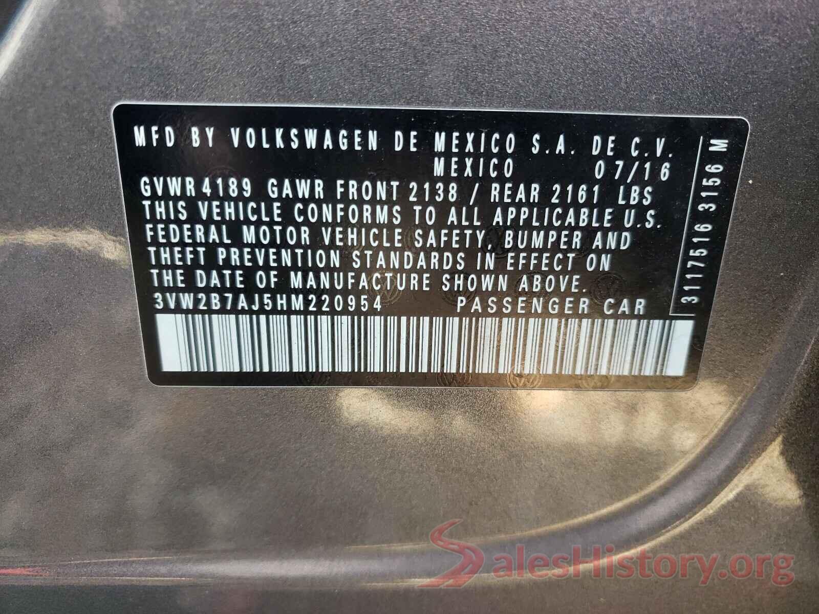 3VW2B7AJ5HM220954 2017 VOLKSWAGEN JETTA