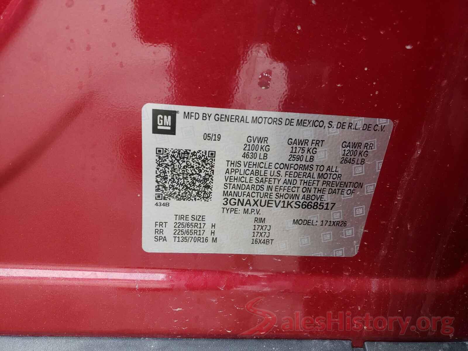 3GNAXUEV1KS668517 2019 CHEVROLET EQUINOX