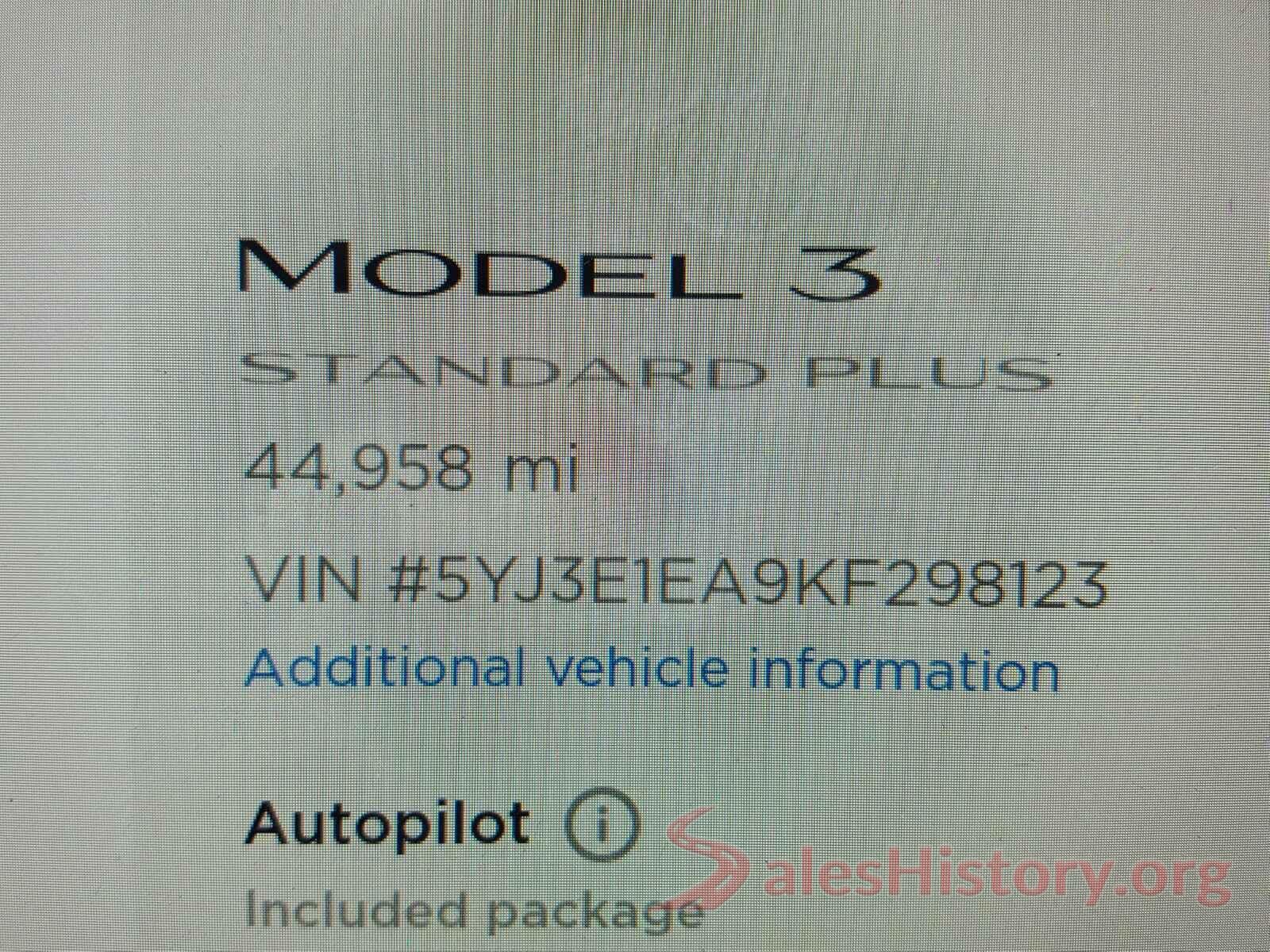 5YJ3E1EA9KF298123 2019 TESLA MODEL 3