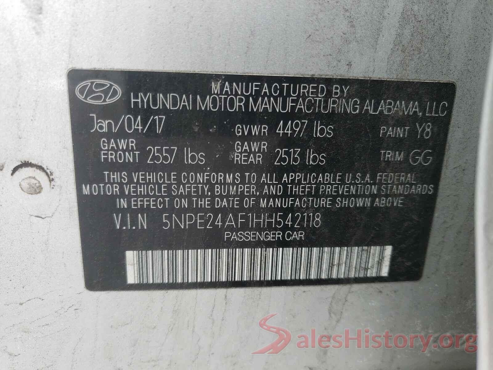 5NPE24AF1HH542118 2017 HYUNDAI SONATA