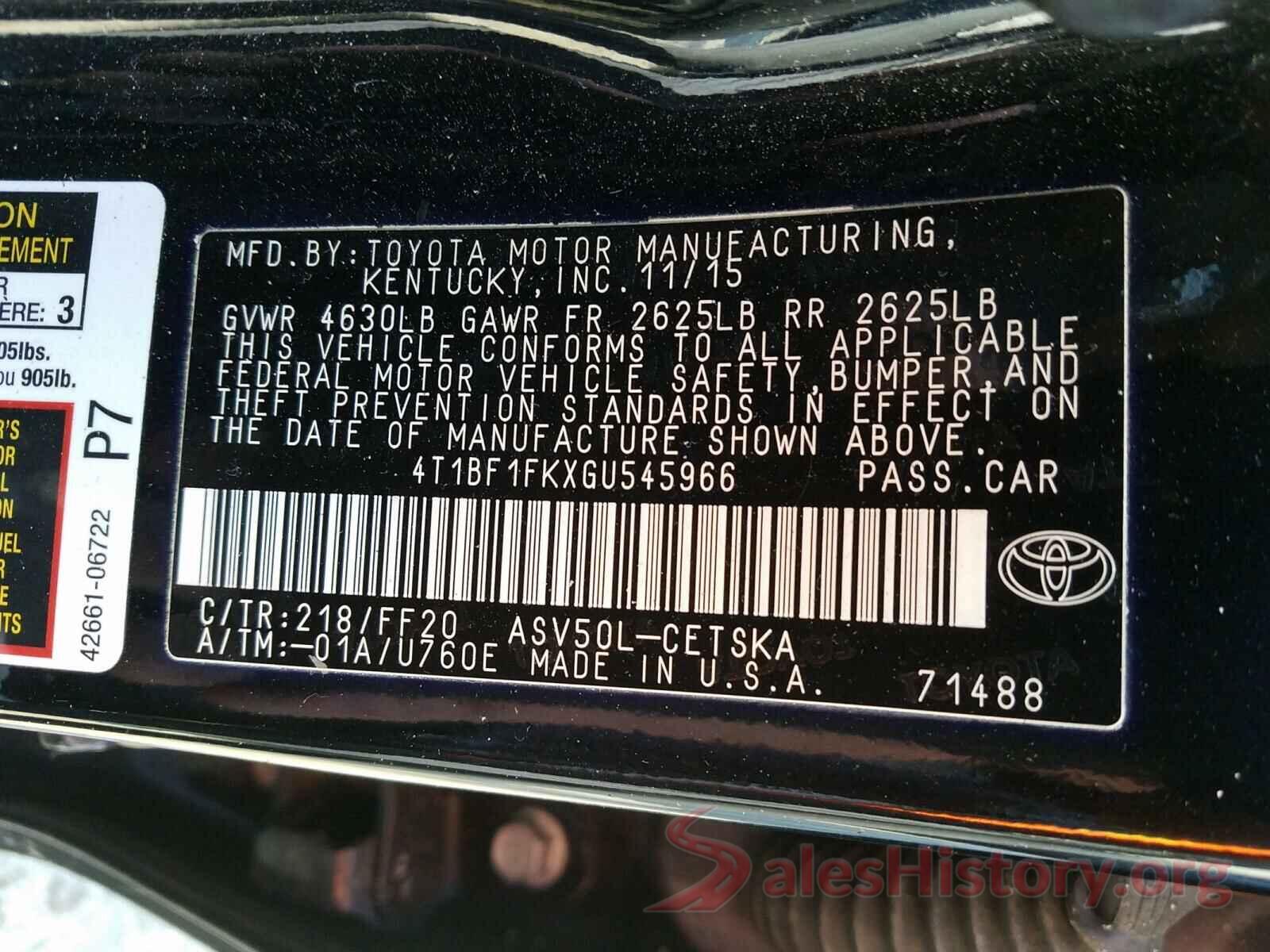 4T1BF1FKXGU545966 2016 TOYOTA CAMRY