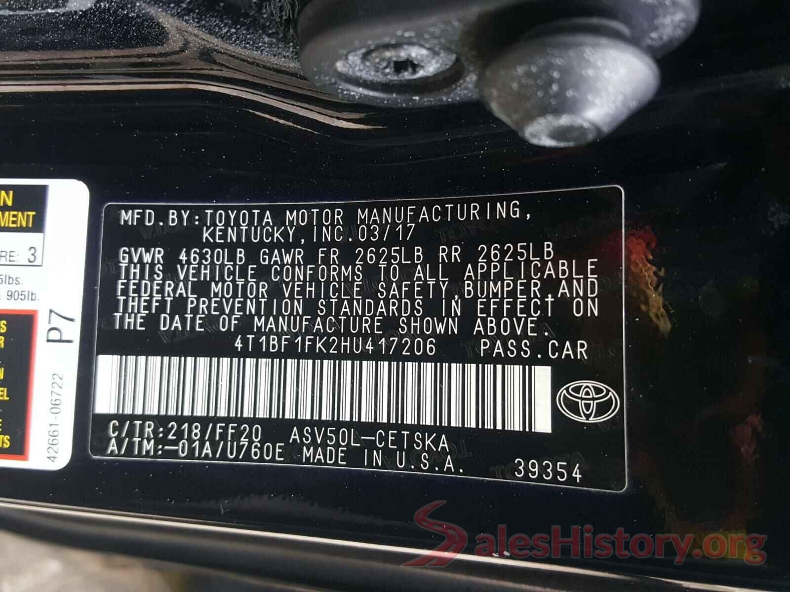 4T1BF1FK2HU417206 2017 TOYOTA CAMRY