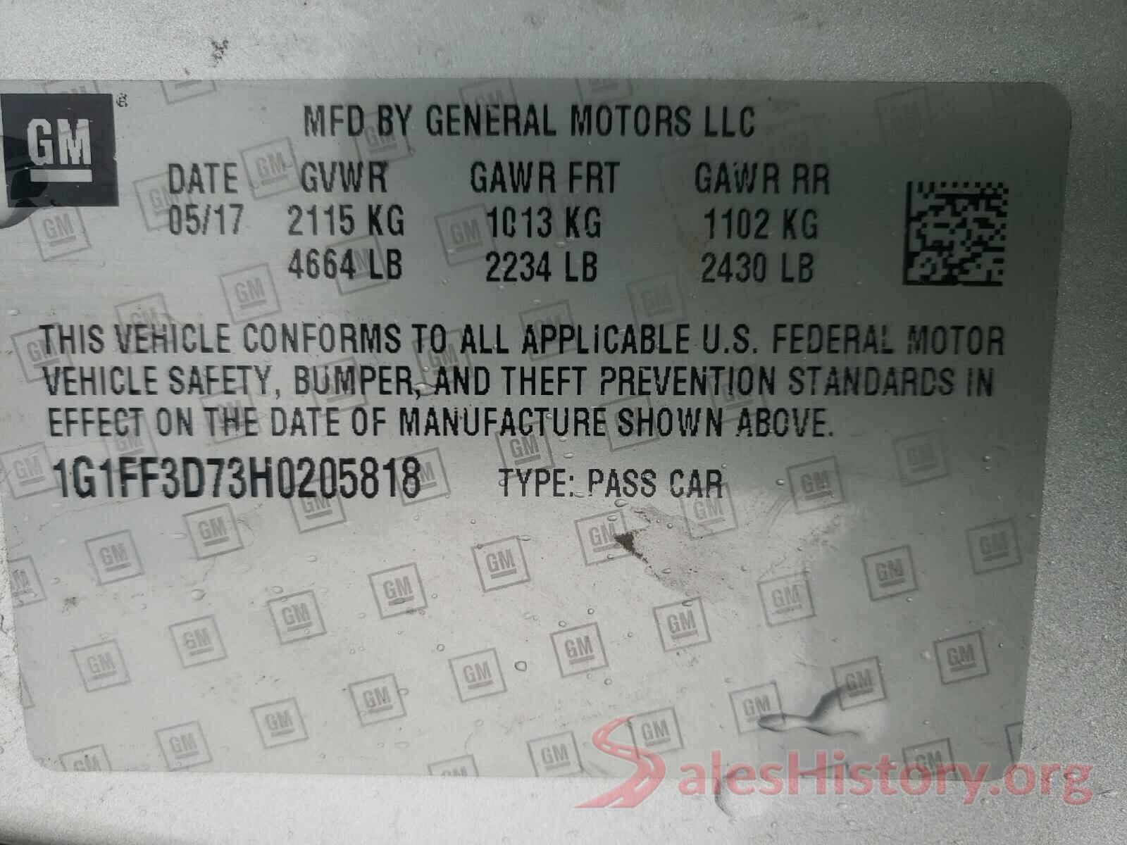 1G1FF3D73H0205818 2017 CHEVROLET CAMARO