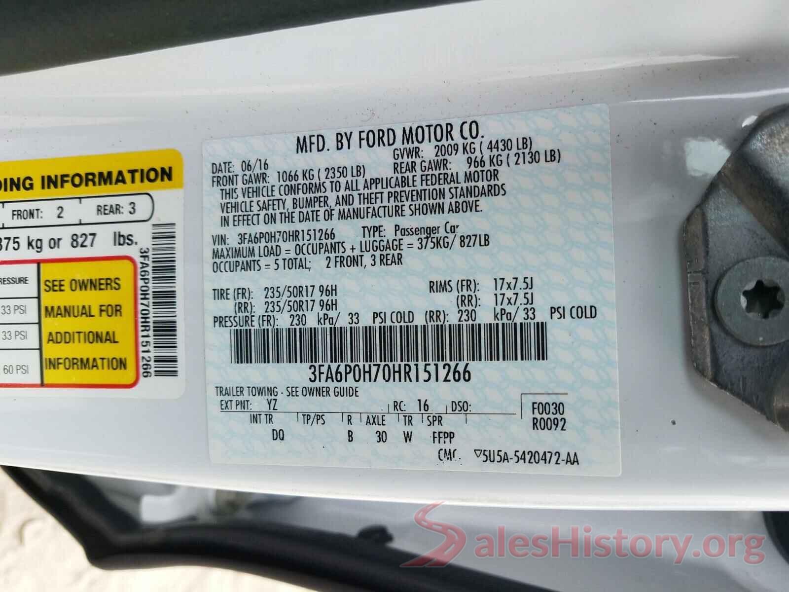 3FA6P0H70HR151266 2017 FORD FUSION