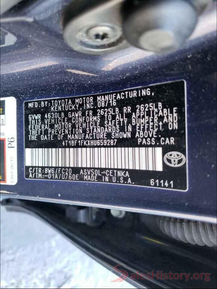 4T1BF1FKXHU659287 2017 TOYOTA CAMRY