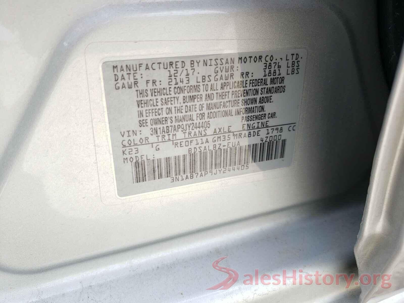 3N1AB7AP9JY244405 2018 NISSAN SENTRA