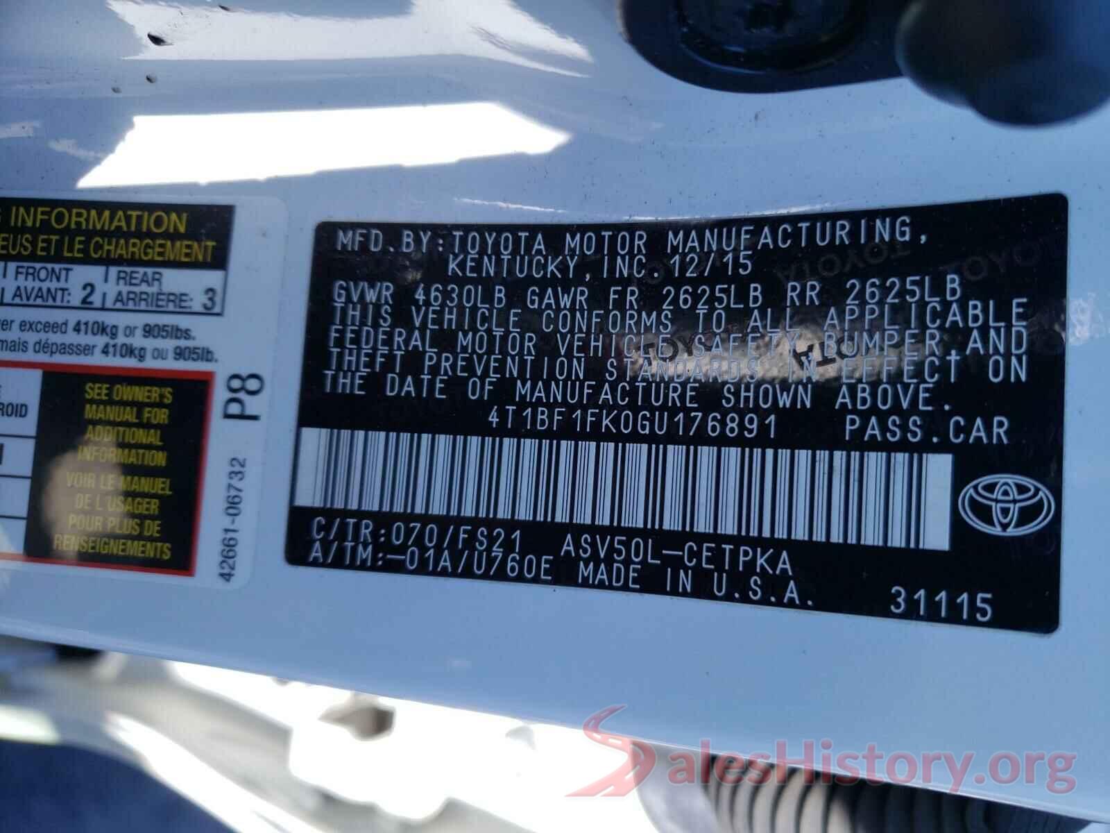 4T1BF1FK0GU176891 2016 TOYOTA CAMRY