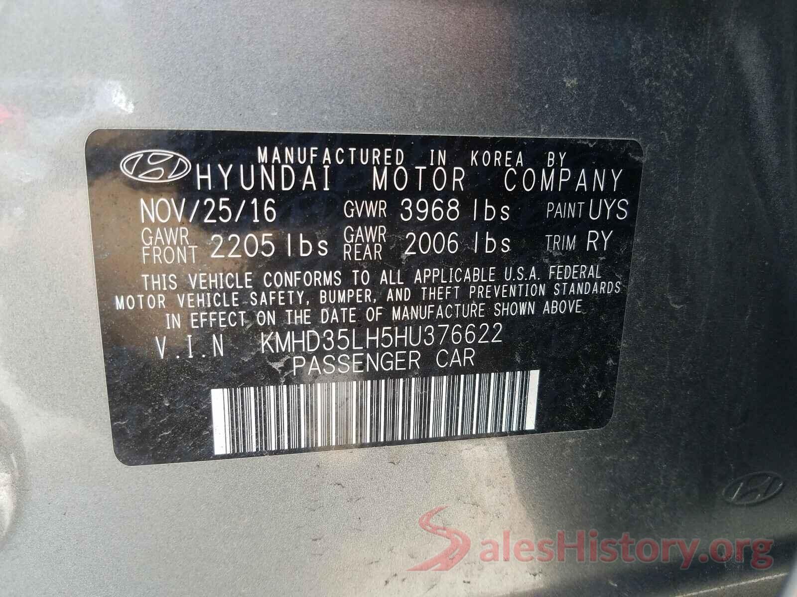 KMHD35LH5HU376622 2017 HYUNDAI ELANTRA