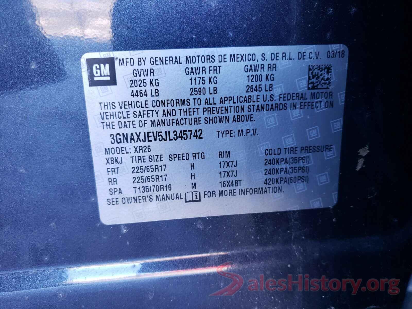 3GNAXJEV5JL345742 2018 CHEVROLET EQUINOX