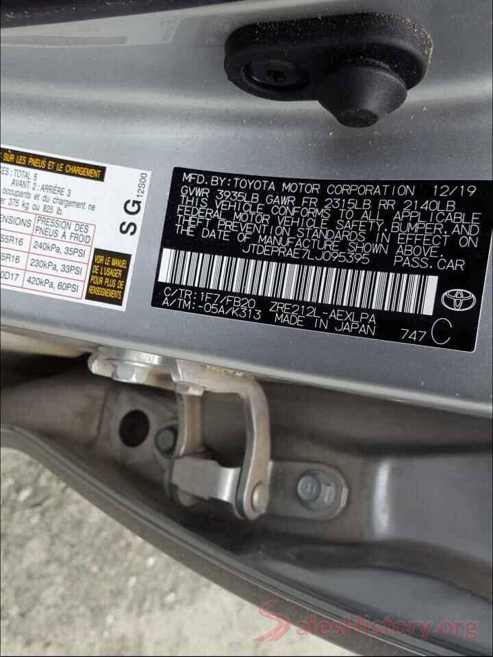 XTDEPRAE7LJ095395 2020 TOYOTA COROLLA