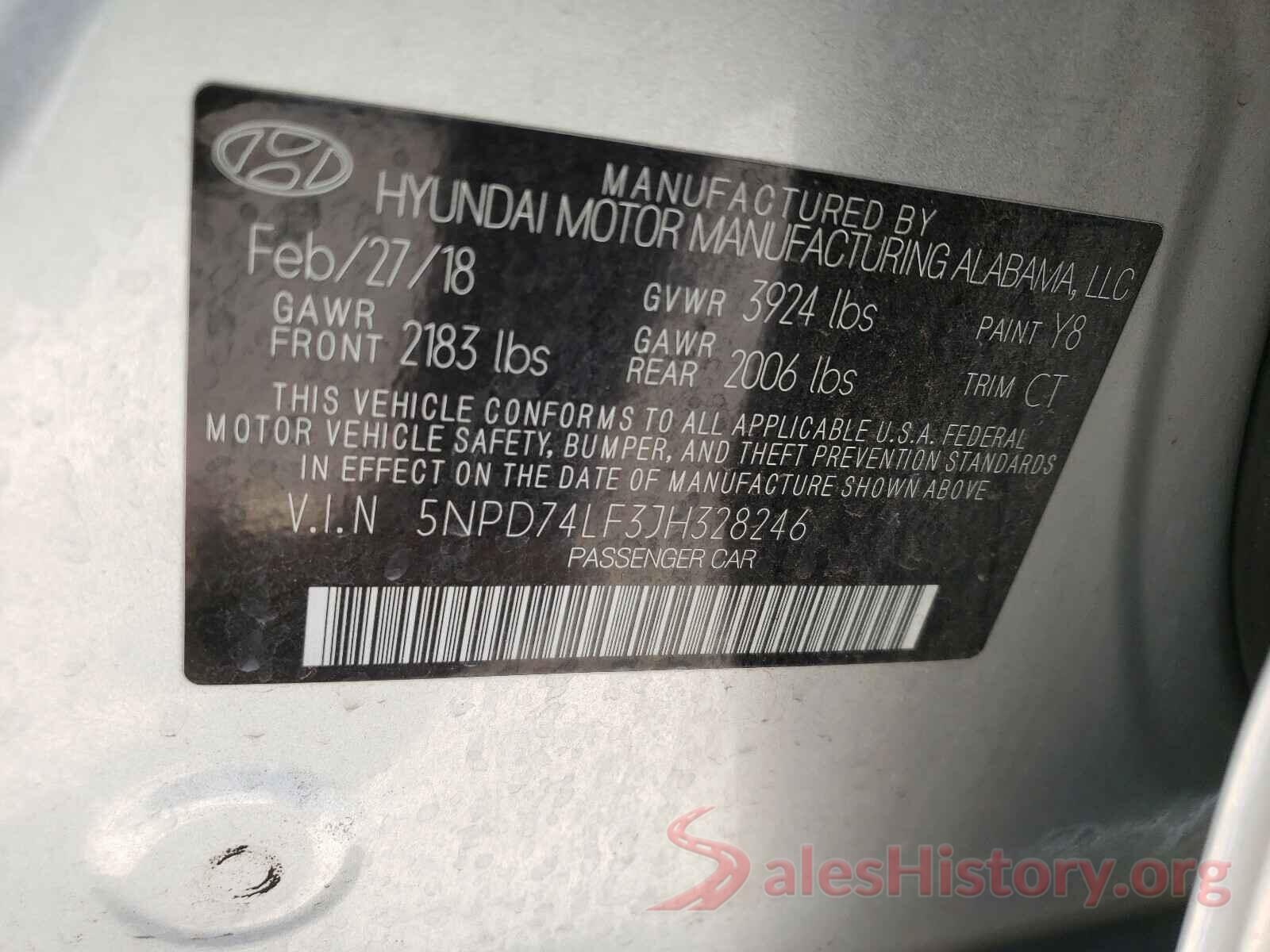 5NPD74LF3JH328246 2018 HYUNDAI ELANTRA