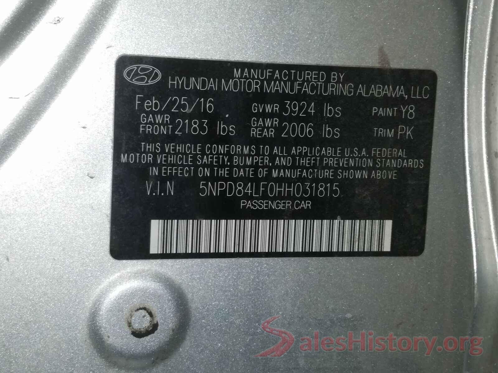 5NPD84LF0HH031815 2017 HYUNDAI ELANTRA