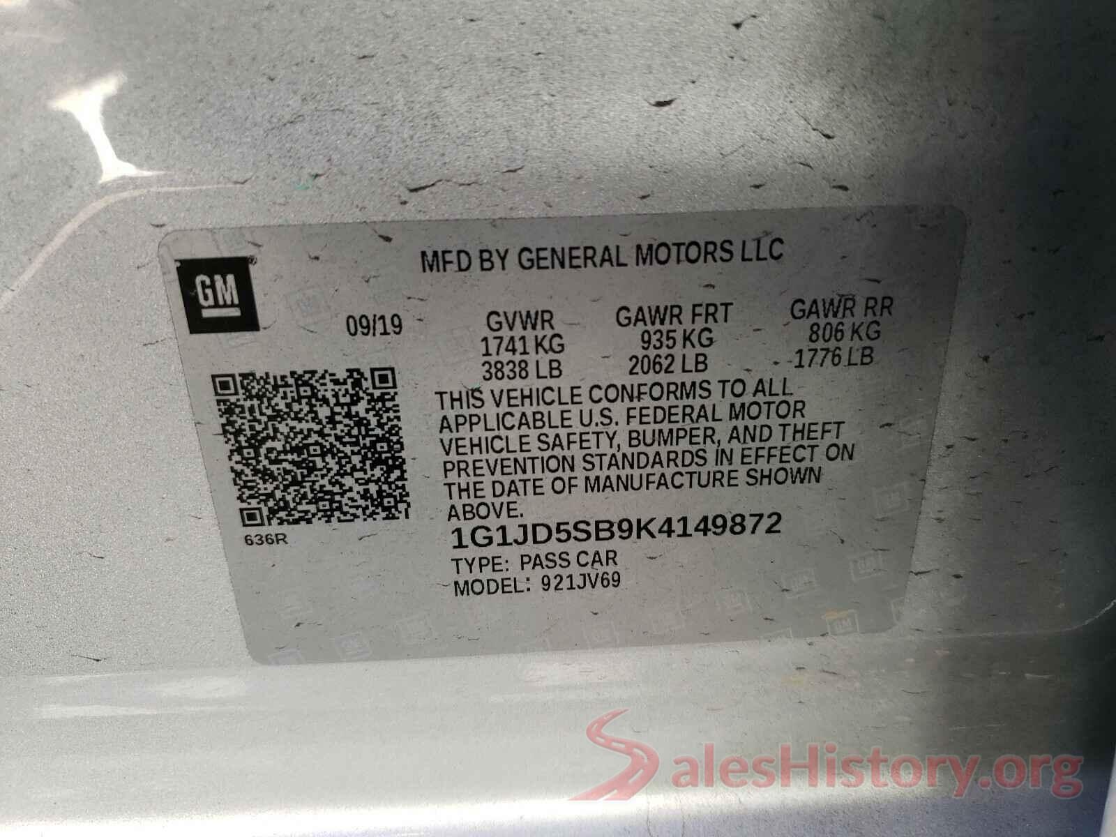 1G1JD5SB9K4149872 2019 CHEVROLET SONIC