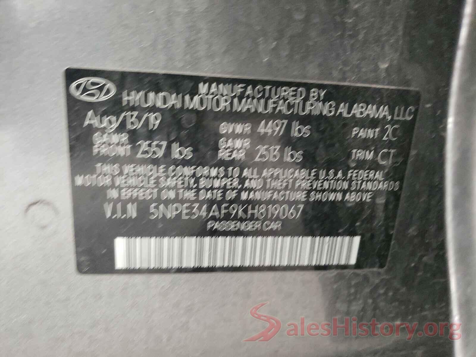 5NPE34AF9KH819067 2019 HYUNDAI SONATA