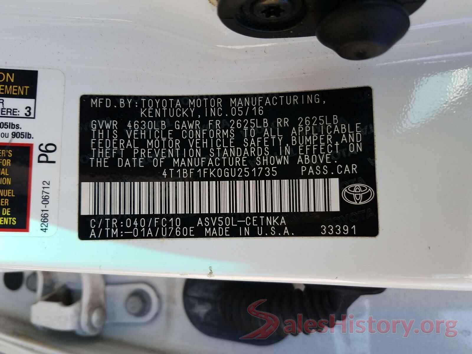 4T1BF1FK0GU251735 2016 TOYOTA CAMRY