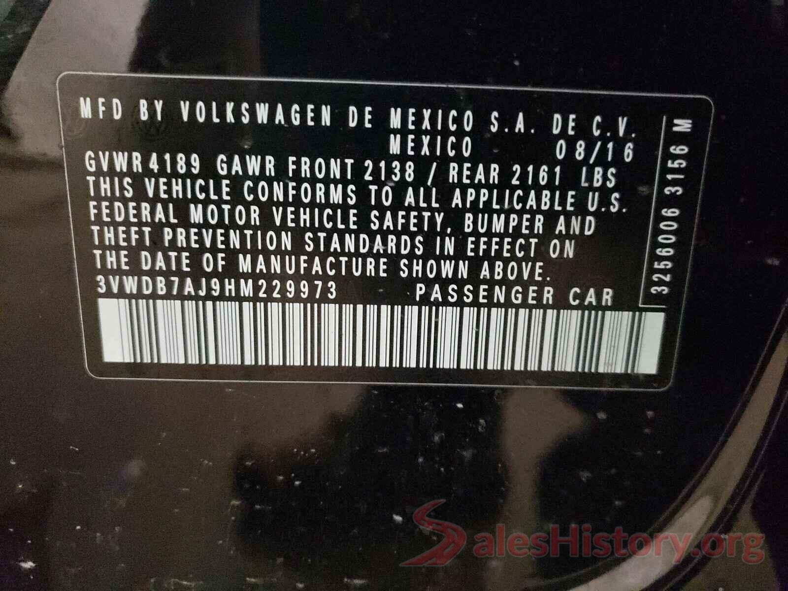 3VWDB7AJ9HM229973 2017 VOLKSWAGEN JETTA