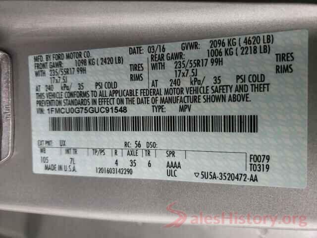 1FMCU0G75GUC91548 2016 FORD ESCAPE