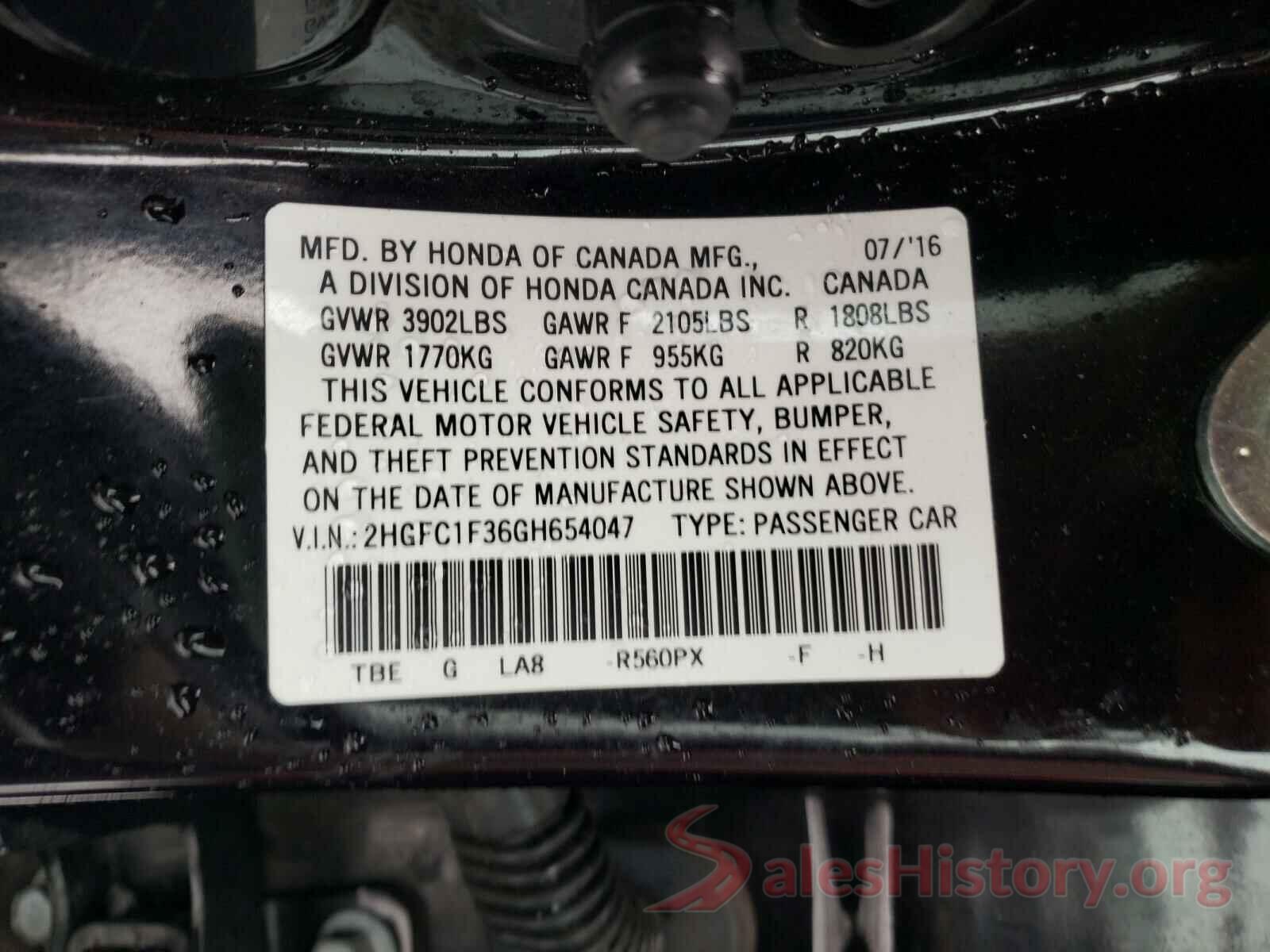 2HGFC1F36GH654047 2016 HONDA CIVIC