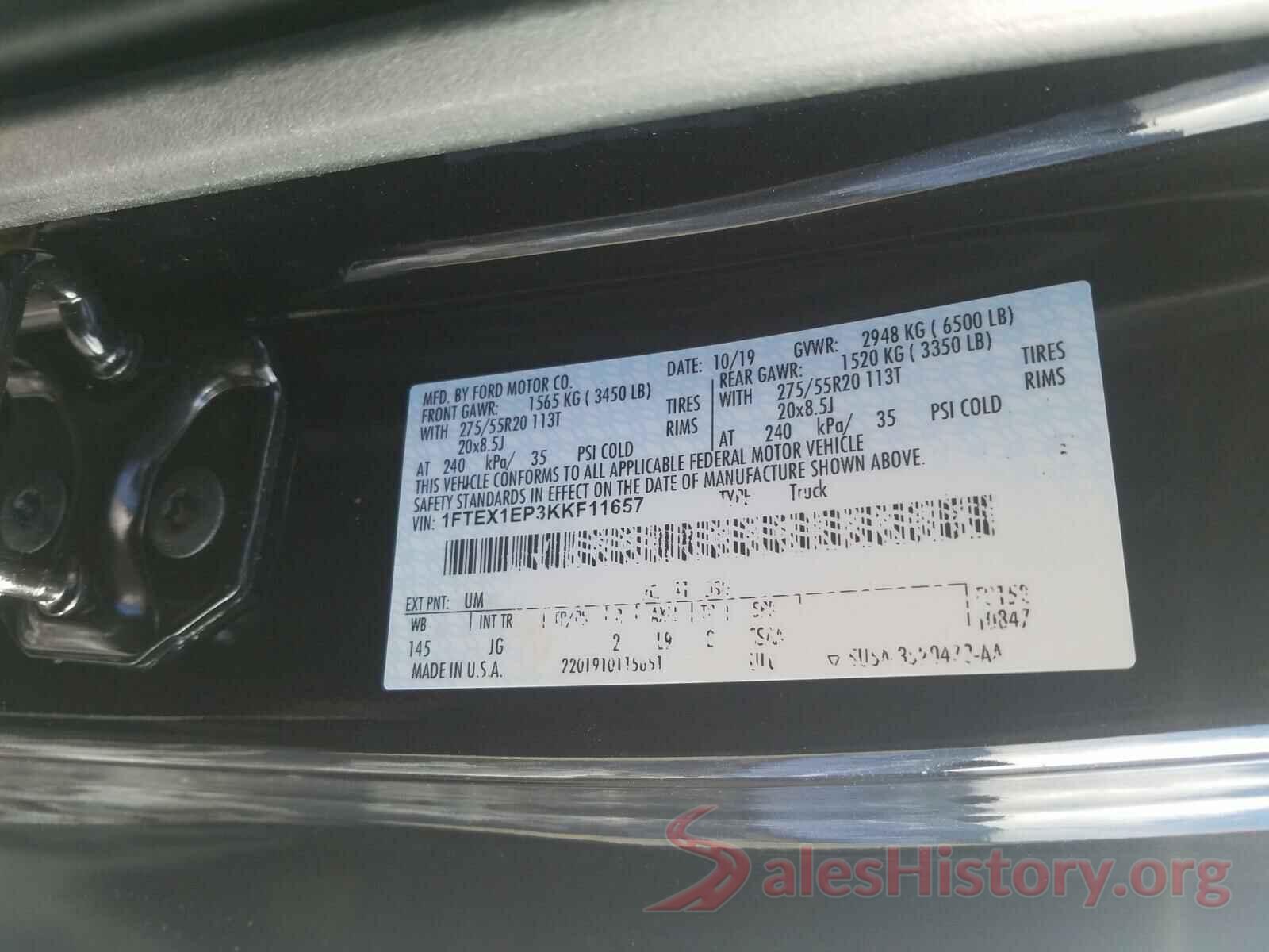 1FTEX1EP3KKF11657 2019 FORD F150