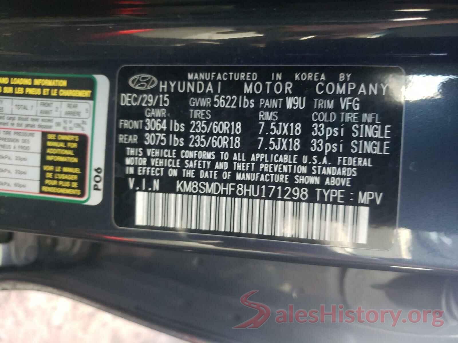 KM8SMDHF8HU171298 2017 HYUNDAI SANTA FE