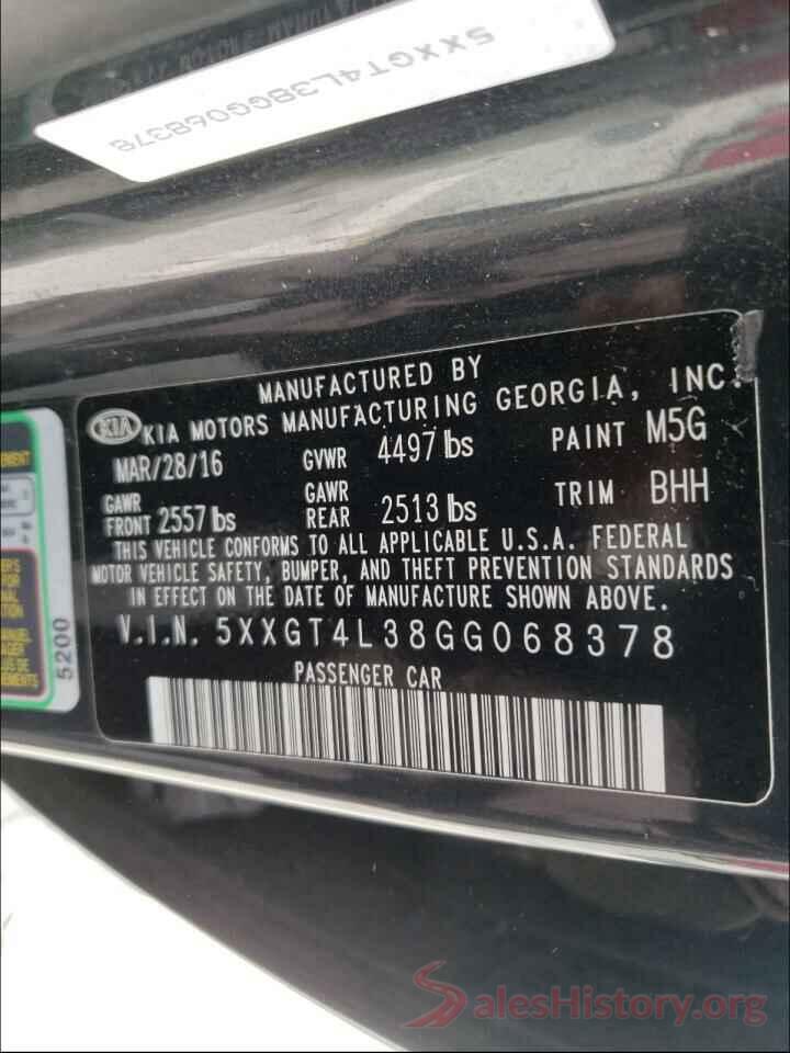 5XXGT4L38GG068378 2016 KIA OPTIMA