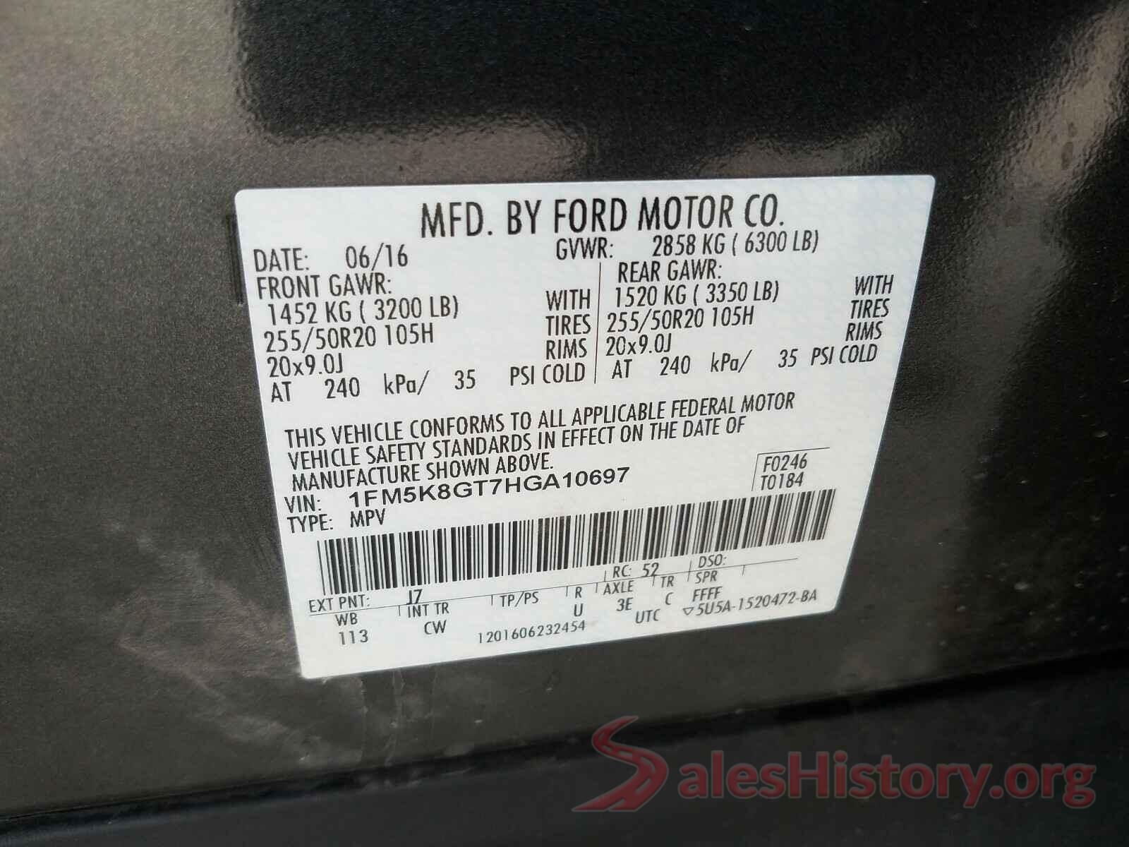 1FM5K8GT7HGA10697 2017 FORD EXPLORER