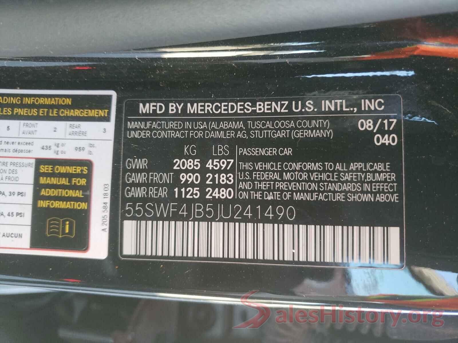 55SWF4JB5JU241490 2018 MERCEDES-BENZ C CLASS