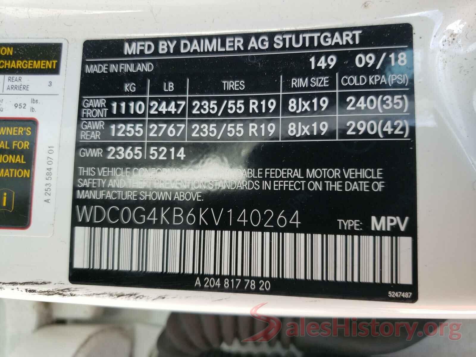 WDC0G4KB6KV140264 2019 MERCEDES-BENZ G CLASS