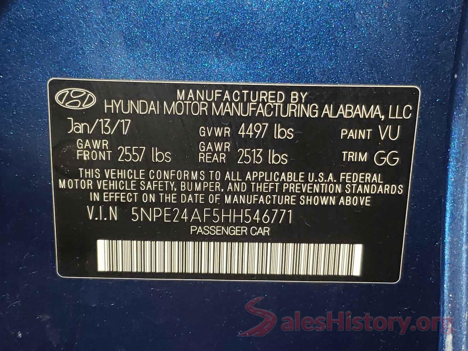 5NPE24AF5HH546771 2017 HYUNDAI SONATA