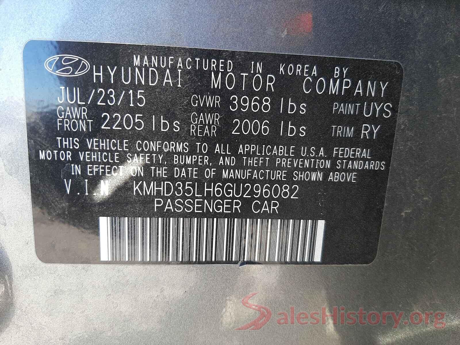 KMHD35LH6GU296082 2016 HYUNDAI ELANTRA