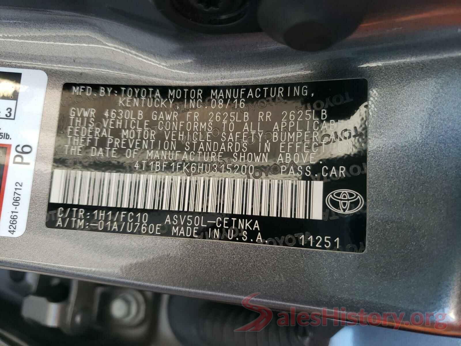 4T1BF1FK6HU315200 2017 TOYOTA CAMRY