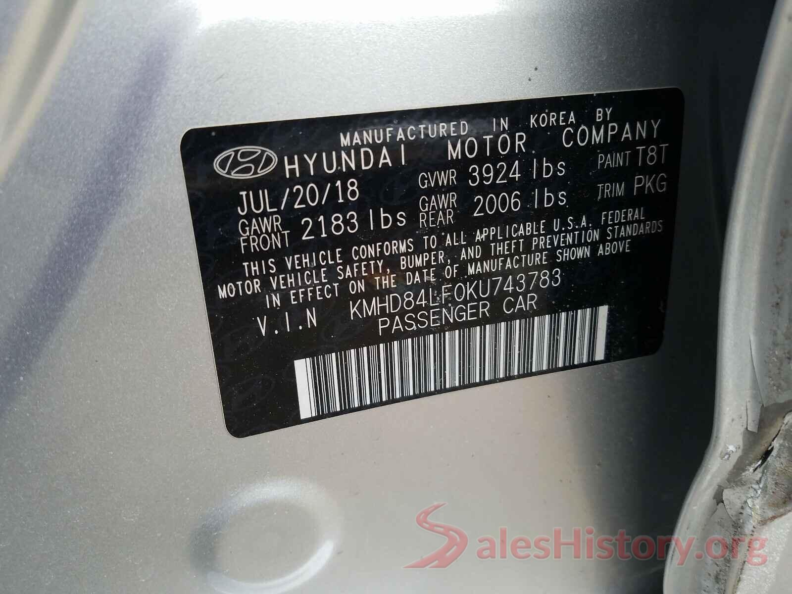 KMHD84LF0KU743783 2019 HYUNDAI ELANTRA