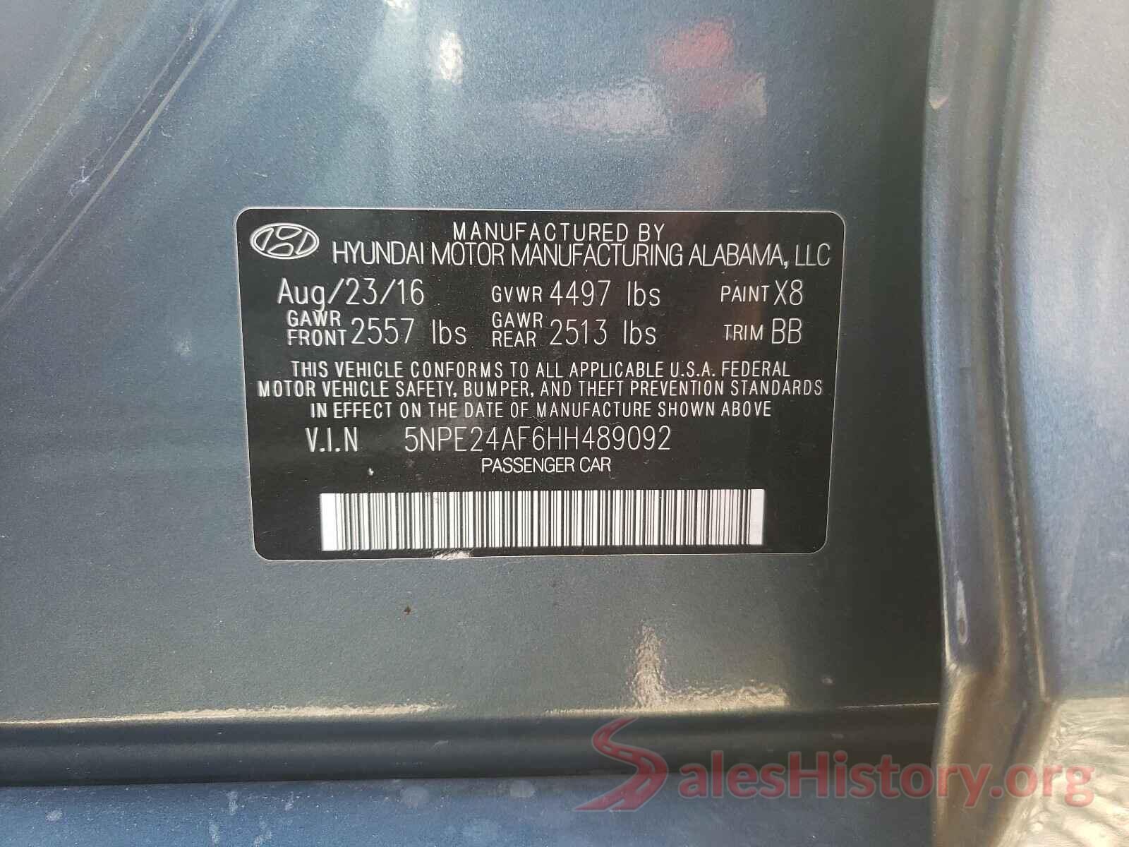 5NPE24AF6HH489092 2017 HYUNDAI SONATA