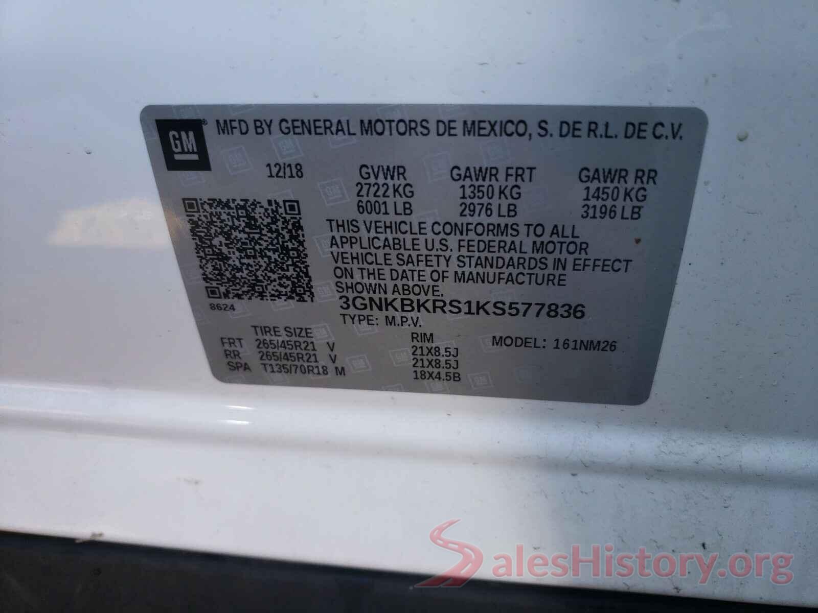 3GNKBKRS1KS577836 2019 CHEVROLET BLAZER