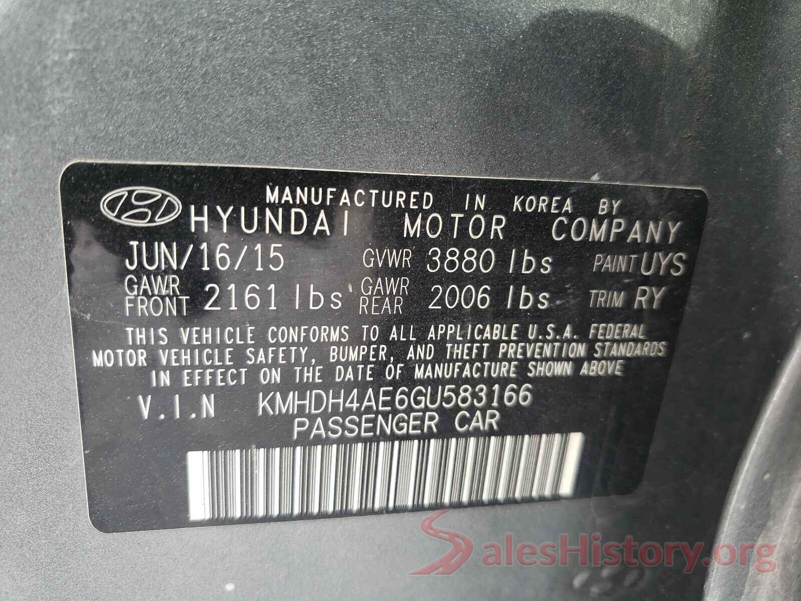 KMHDH4AE6GU583166 2016 HYUNDAI ELANTRA