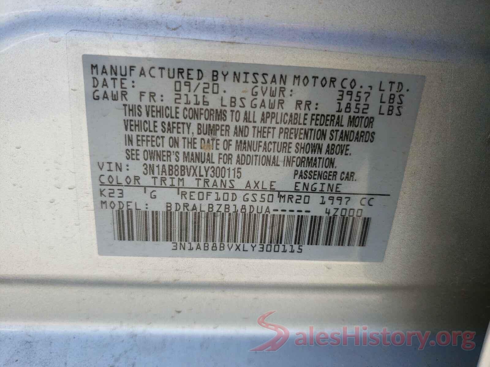 3N1AB8BVXLY300115 2020 NISSAN SENTRA