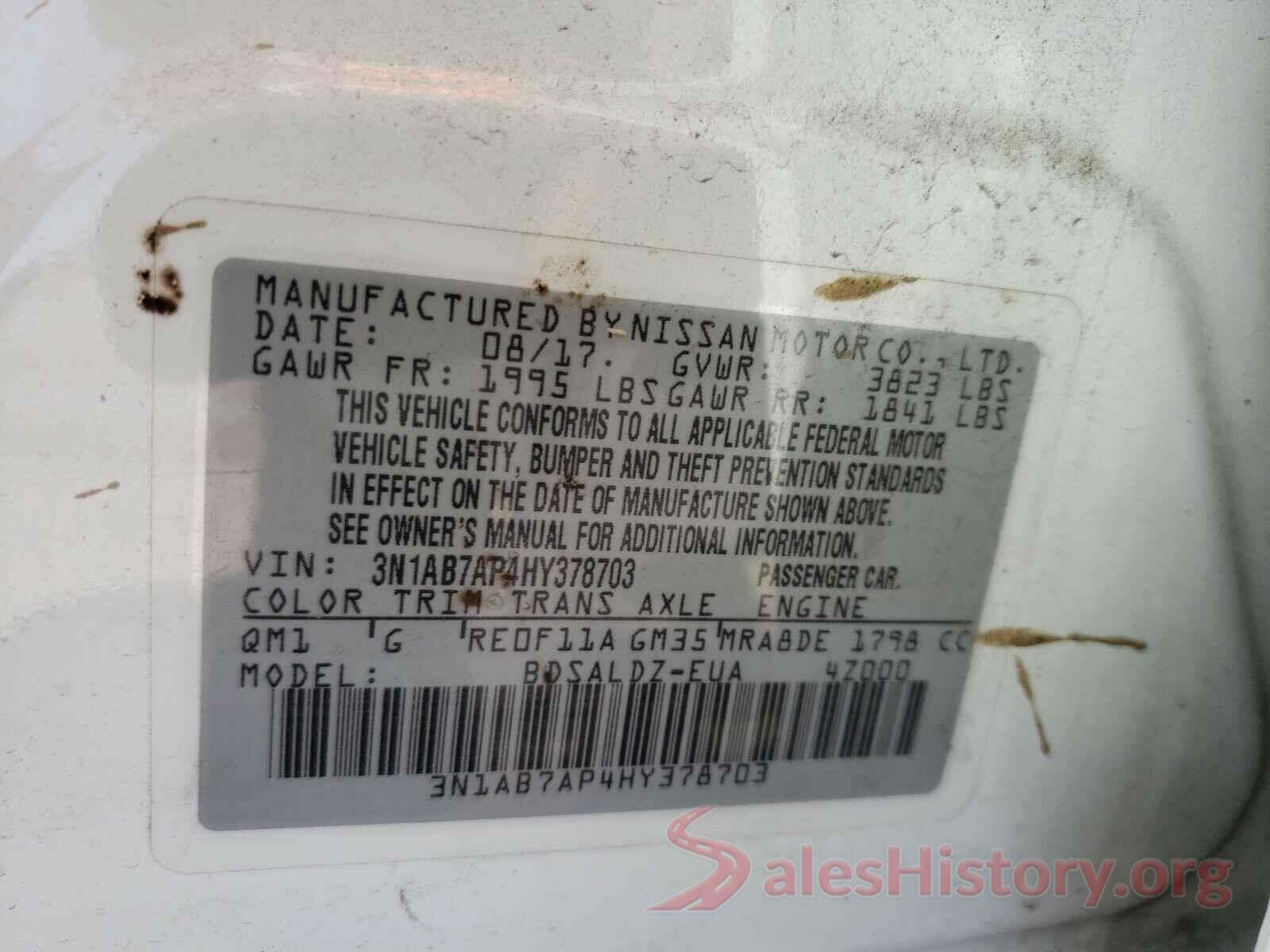 3N1AB7AP4HY378703 2017 NISSAN SENTRA