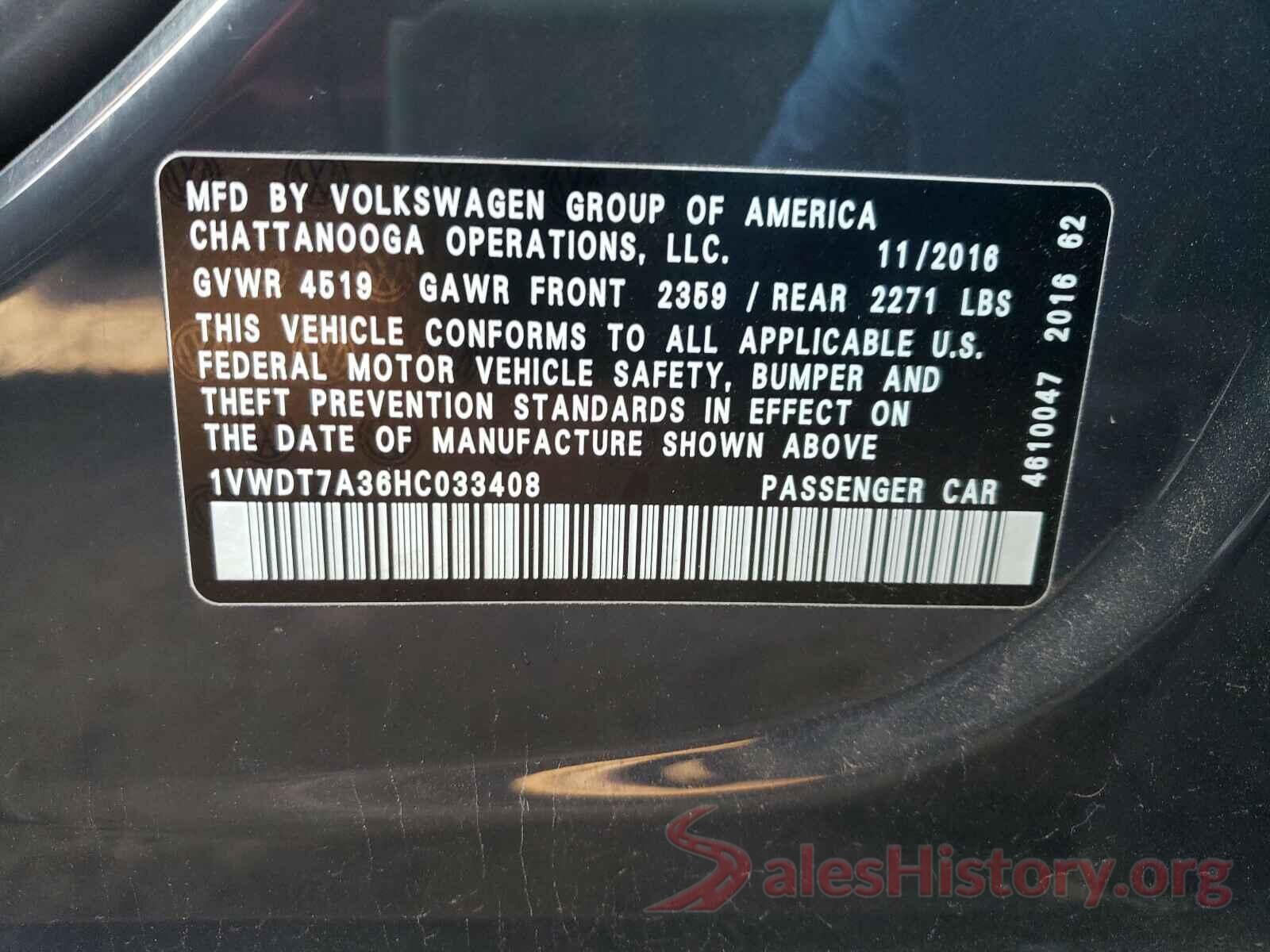 1VWDT7A36HC033408 2017 VOLKSWAGEN PASSAT