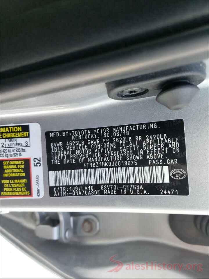 4T1BZ1HK0JU018675 2018 TOYOTA CAMRY