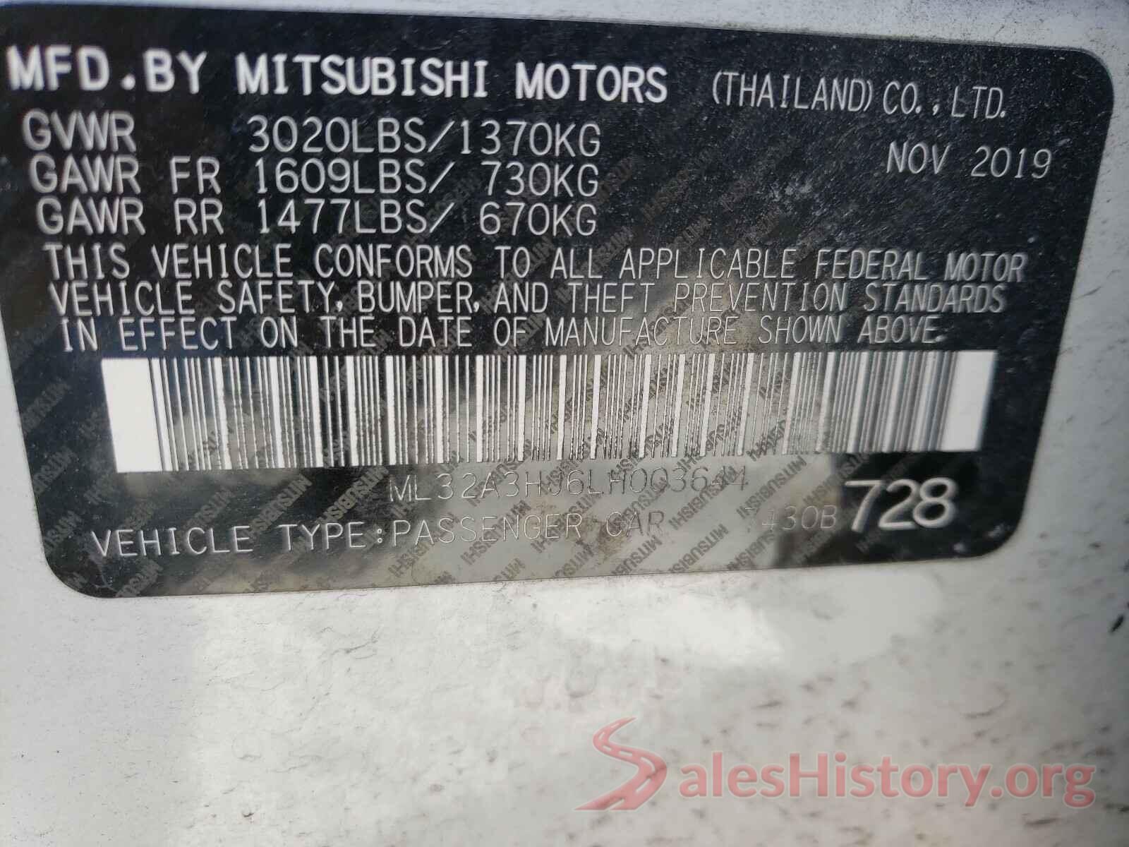 ML32A3HJ6LH003644 2020 MITSUBISHI MIRAGE