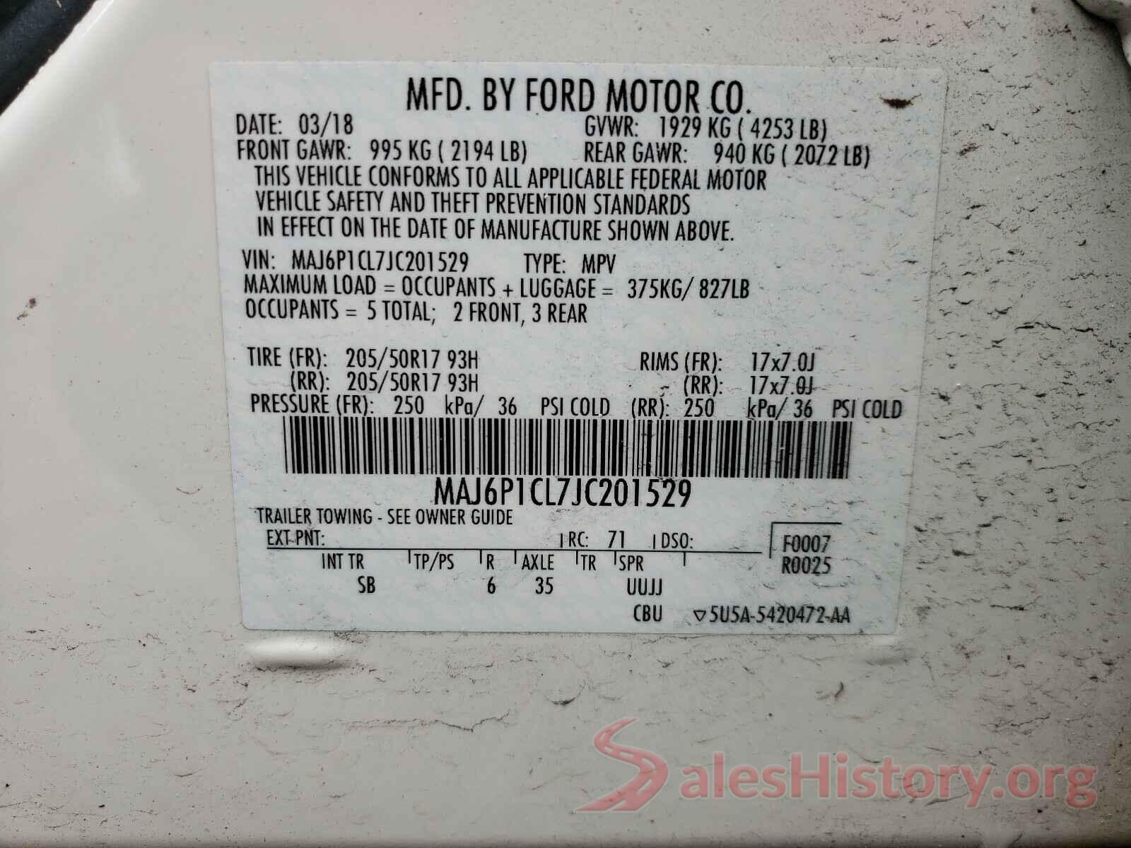 MAJ6P1CL7JC201529 2018 FORD ALL OTHER