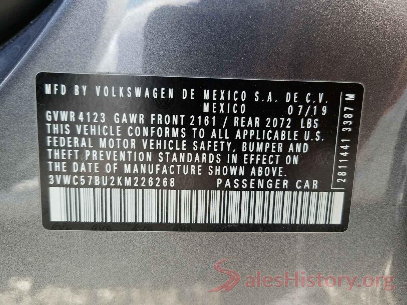 3VWC57BU2KM226268 2019 VOLKSWAGEN JETTA