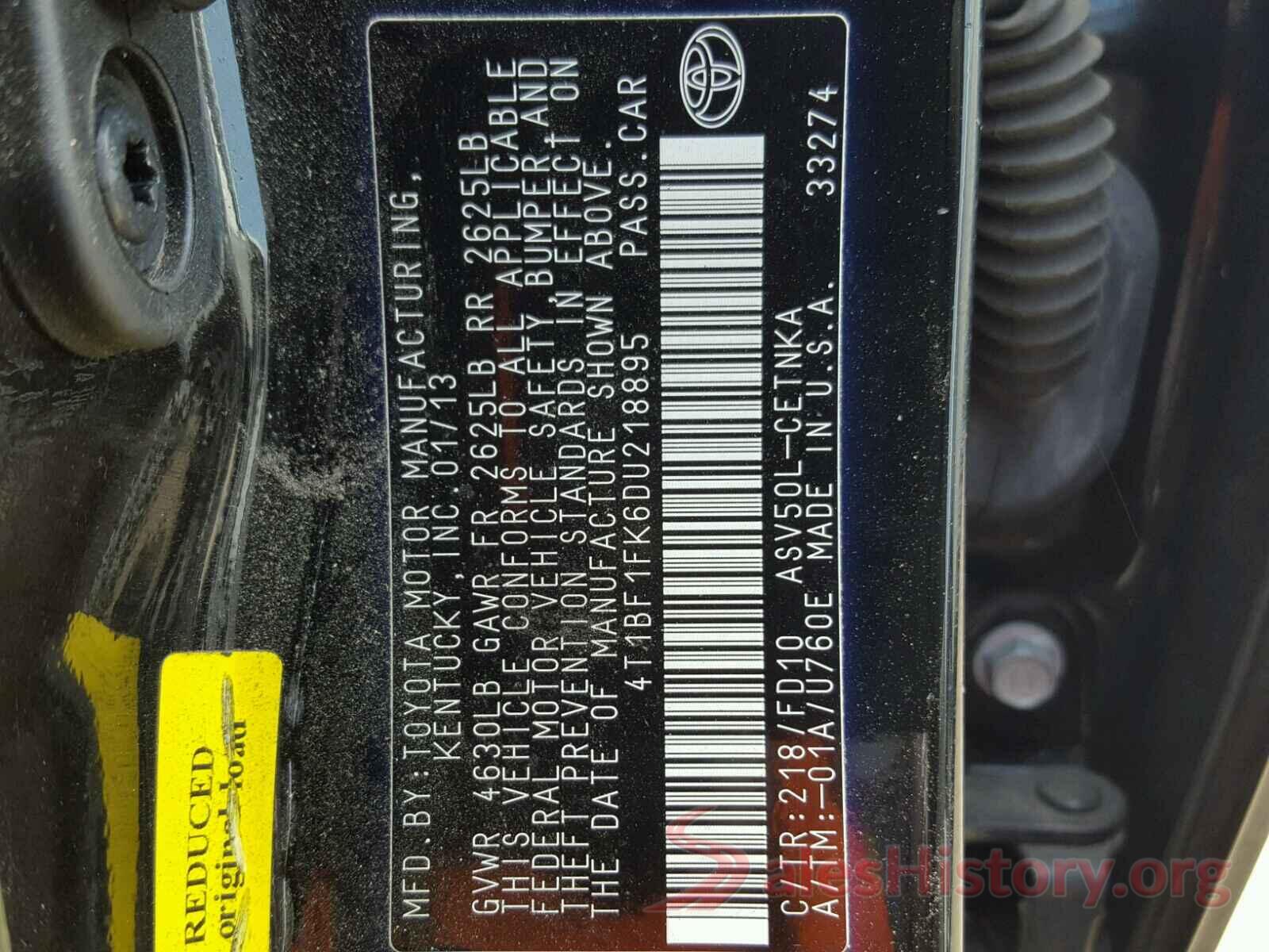 4T1BF1FK6DU218895 2013 TOYOTA CAMRY