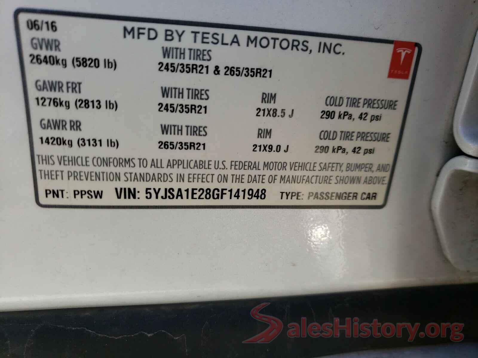 5YJSA1E28GF141948 2016 TESLA MODEL S