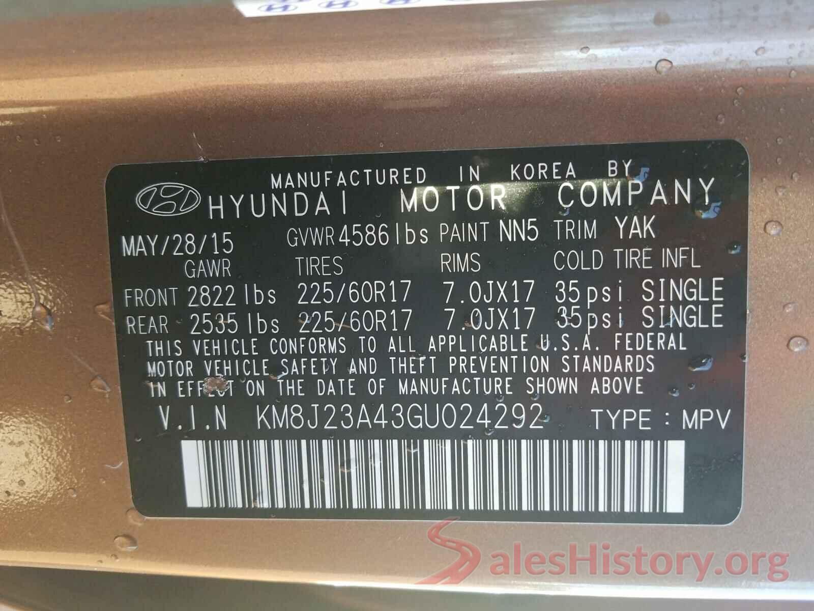 KM8J23A43GU024292 2016 HYUNDAI TUCSON