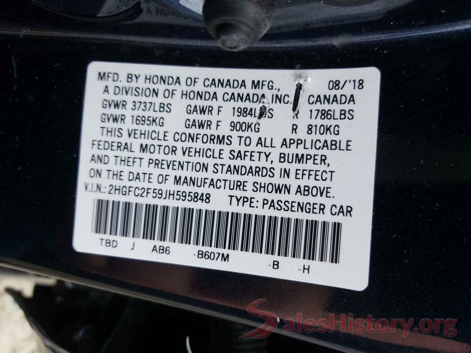 2HGFC2F59JH595848 2018 HONDA CIVIC