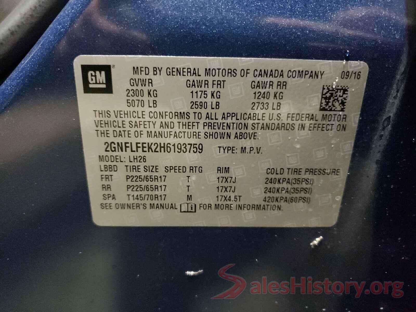 2GNFLFEK2H6193759 2017 CHEVROLET EQUINOX