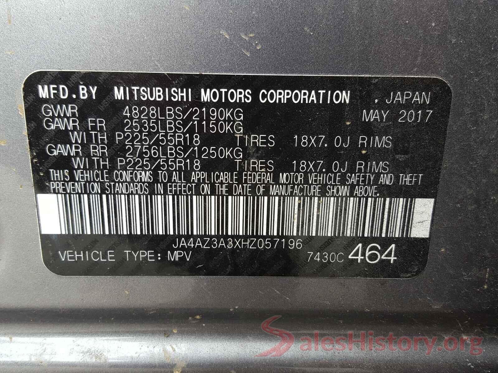 JA4AZ3A3XHZ057196 2017 MITSUBISHI OUTLANDER